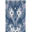 Tapis bleu / ivoire en laine / coton touffeté à la main Ikat-629125969