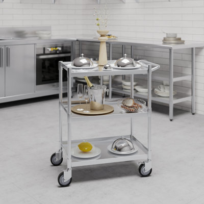 Chariot tubulaire en acier inoxydable à 3 tablettes. 15 po x 24 po x 33 po