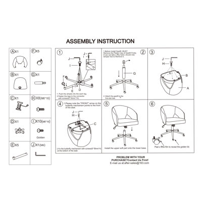Chaise de bureau ergonomique pivotante, chaise de travail à hauteur réglable avec base en métal pour le bureau de la chambre à coucher