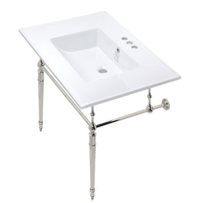 Lavabo de salle de bain console rectangulaire en céramique avec trop-plein Edwardian