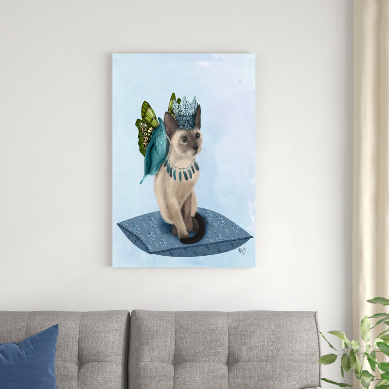 Chat avec des ailes de papillon bleu, H 36 po x l 24 po x P 1 po