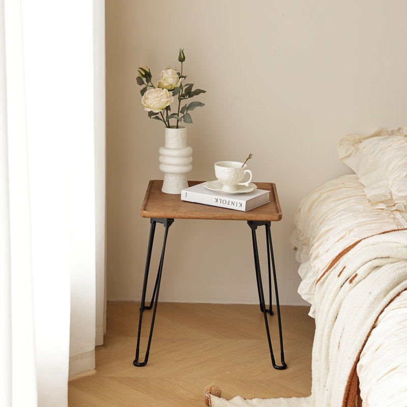 Table basse carrée avec plateau en bois massif, table de bout et table de chevet, Bois brun foncé