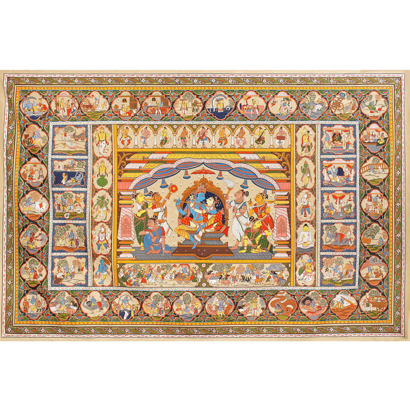 Radha Krishna avec Gopis | Peinture de Patta | Odisha Art