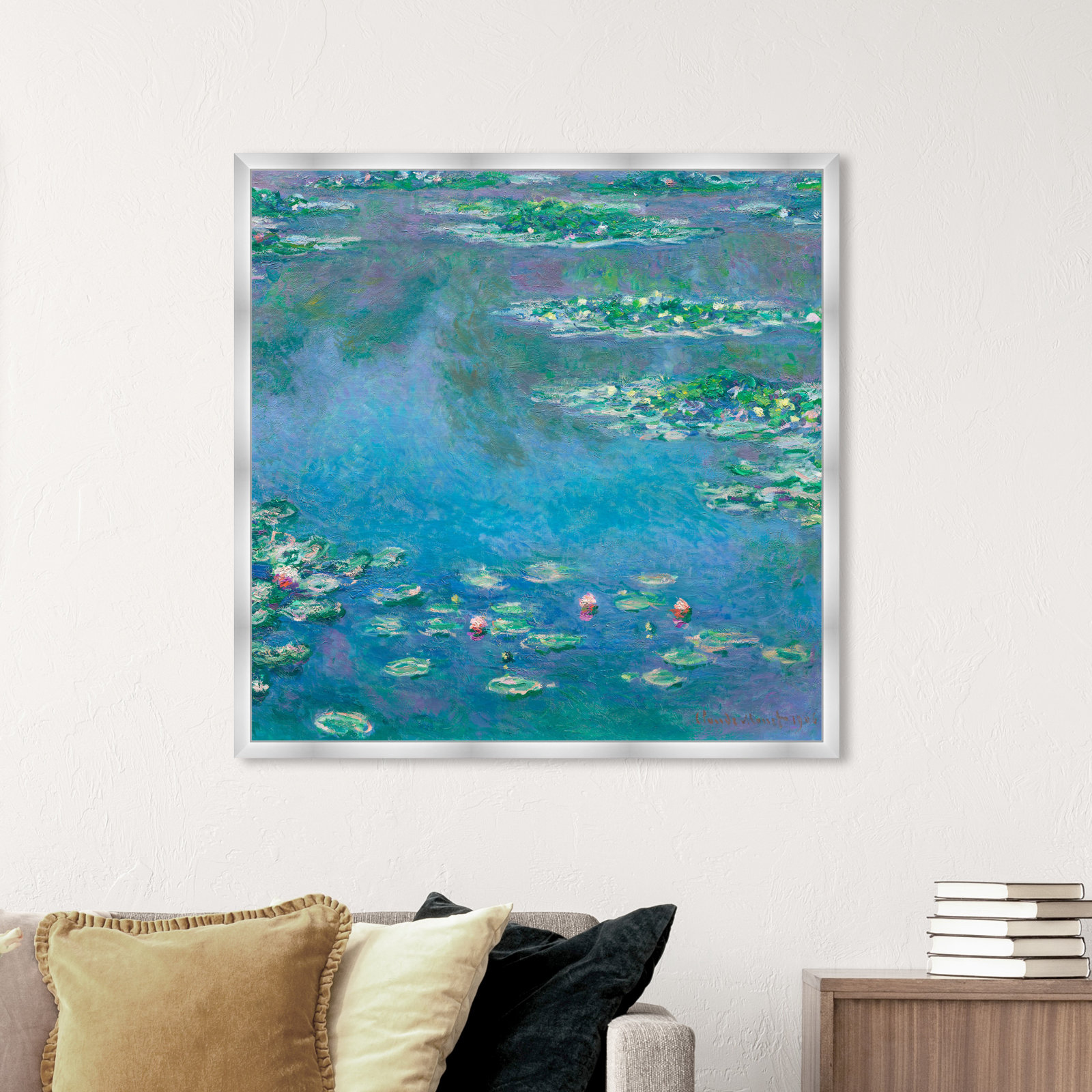 Classic Water Lilies in a Pond by Birch Lane™ - Picture Frame Print, Silver, 42" H x 42" W