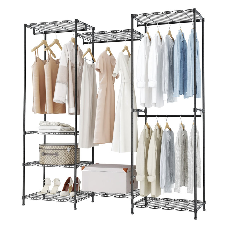 174cm 4 Rail Wire Garment Rack with 8 Shelves Freestanding Open Wardrobe, Black