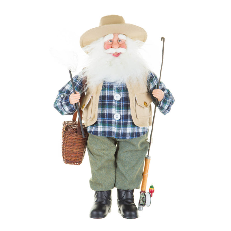 Figurine de père Noël écossais en tissu écossais avec tige et filet
