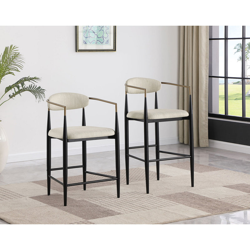 Ensemble de 2 tabourets de bar rembourrés en tissu Renfroe, Beige