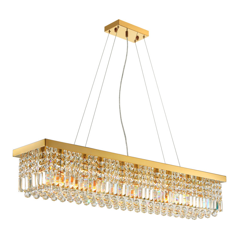 Anacelia 31.5''/39''/47'' Crystal Chandelier, Modern Kitchen Island Square/rectangle Chandelier with Crystal Accents, Gold