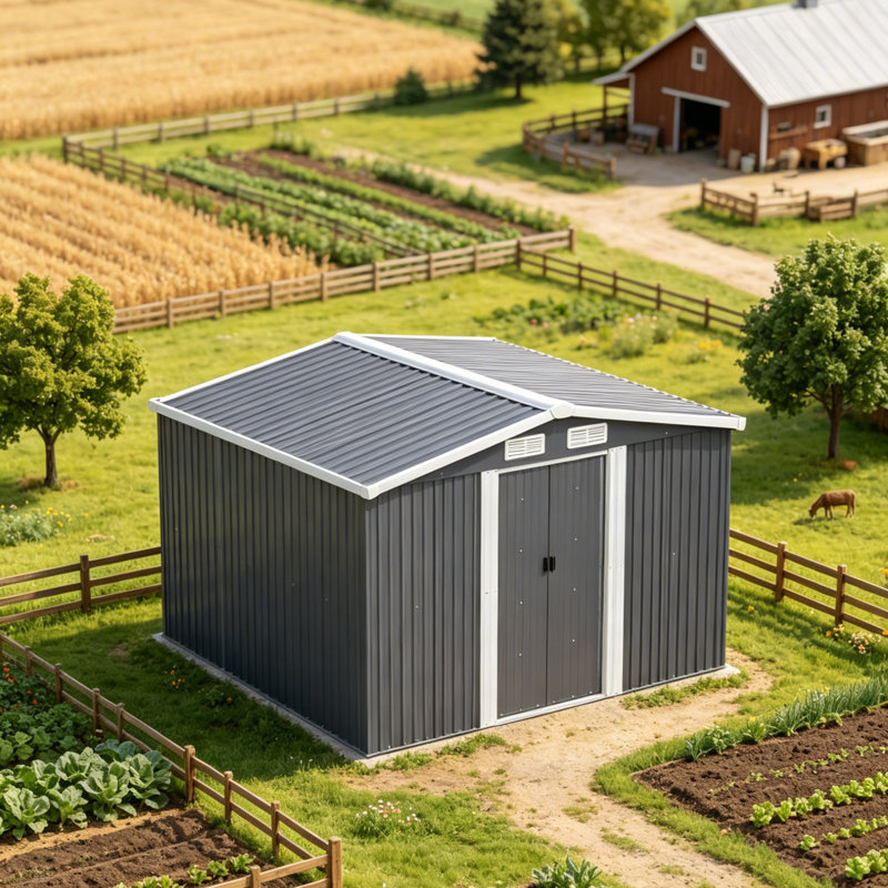 Charcoal Black Garden Storage 8 ft. W + 8 ft. D Metal Tool Shed