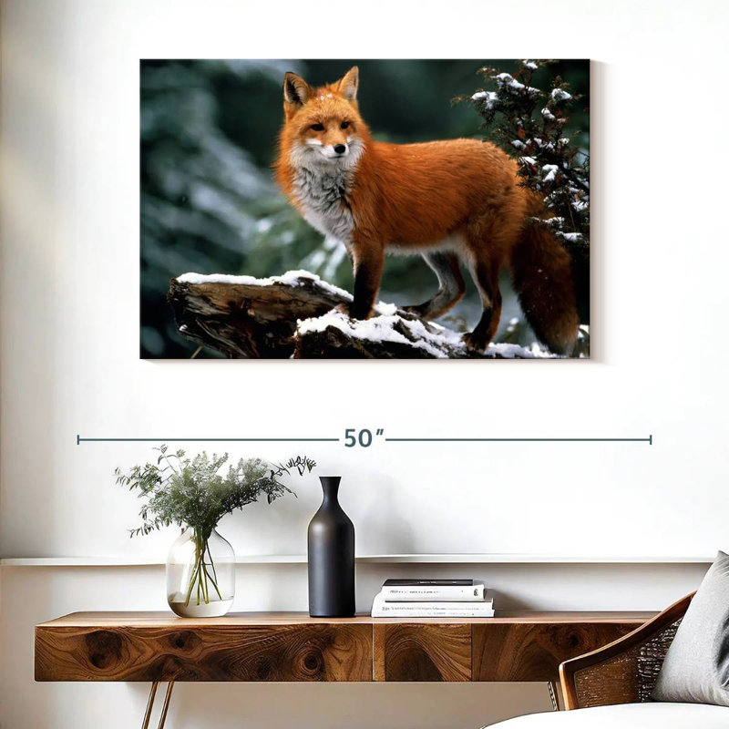 Renard d'hiver à fourrure, H 26 po x l 39 po