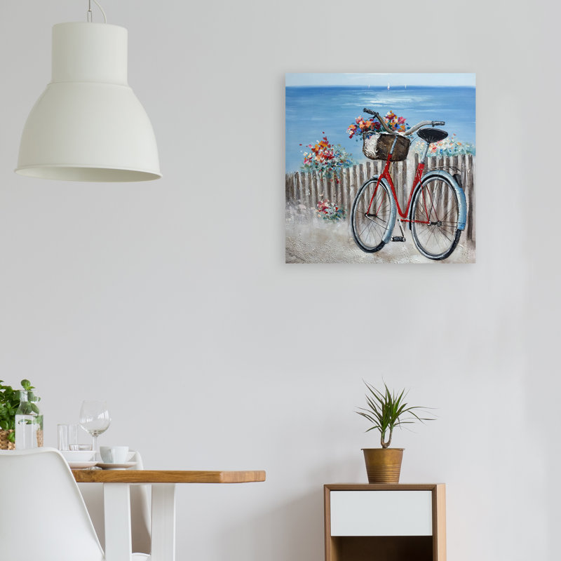 Bicycle With Flowers - Wrapped Canvas Painting, 20" H x 20" W x 1,5" D