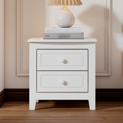 2 Table de chevet pour chambre à coucher, ambiance rétro Mid-Century. Blanc classique. Et durable. Beaucoup d'espace de rangement. Guide d'assemblage facile. Chambre de L 19,3 po x P 15,6 po x H 19,7 po. Fini le look. Matériau en bois.