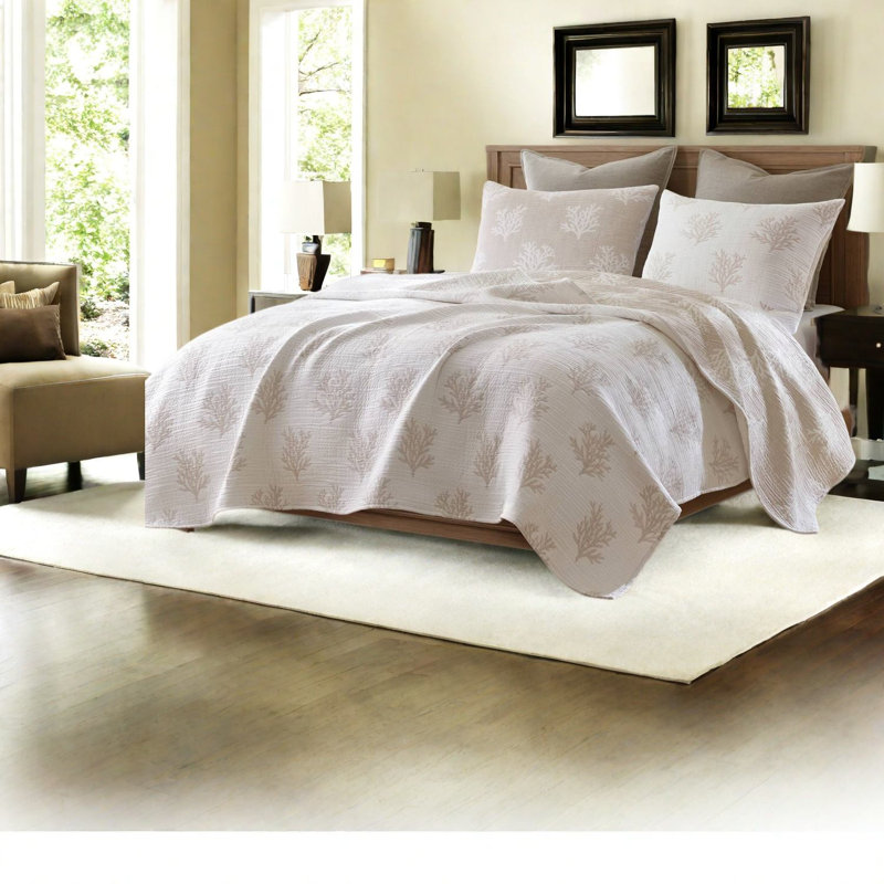 Ensembles de literie réversible, courtepointe en polyester pour grand lit, brun clair Modern Home