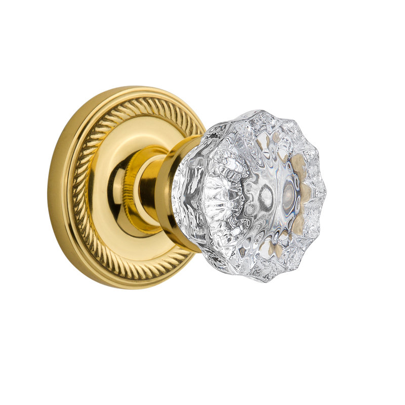 Rope Rosette with Crystal Door Knob, Unlacquered Brass