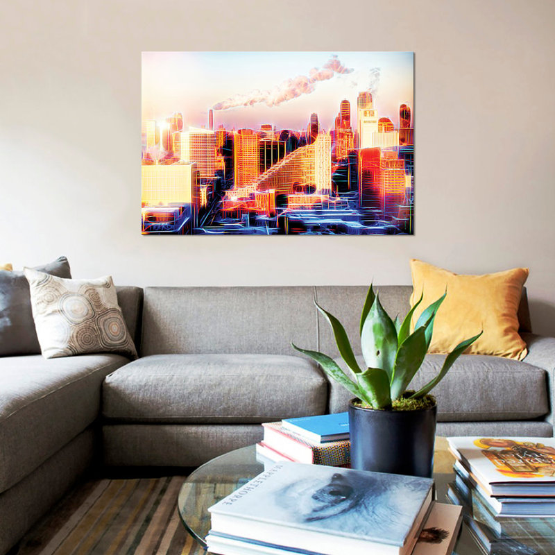« coucher de soleil » sur toile, H 26 po x l 40 po x P 1,5 po, Pas de tapis, Toile tendue