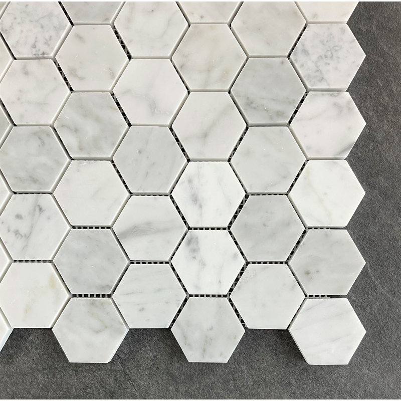 Carreau de mosaïque en marbre hexagonal blanc Carrara de 2 po Carrara, Marbre de Carrare blanc