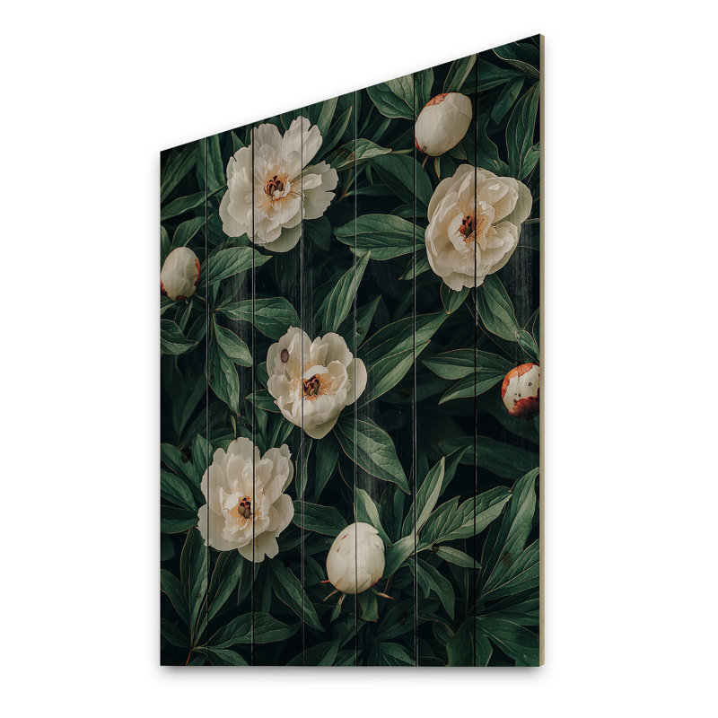 Dark Bloom Of Peonies Petal Serenity I - Peonies Wood Wall Decor - On Natural Pine Wood, 20" H x 10" W x 0.78" D