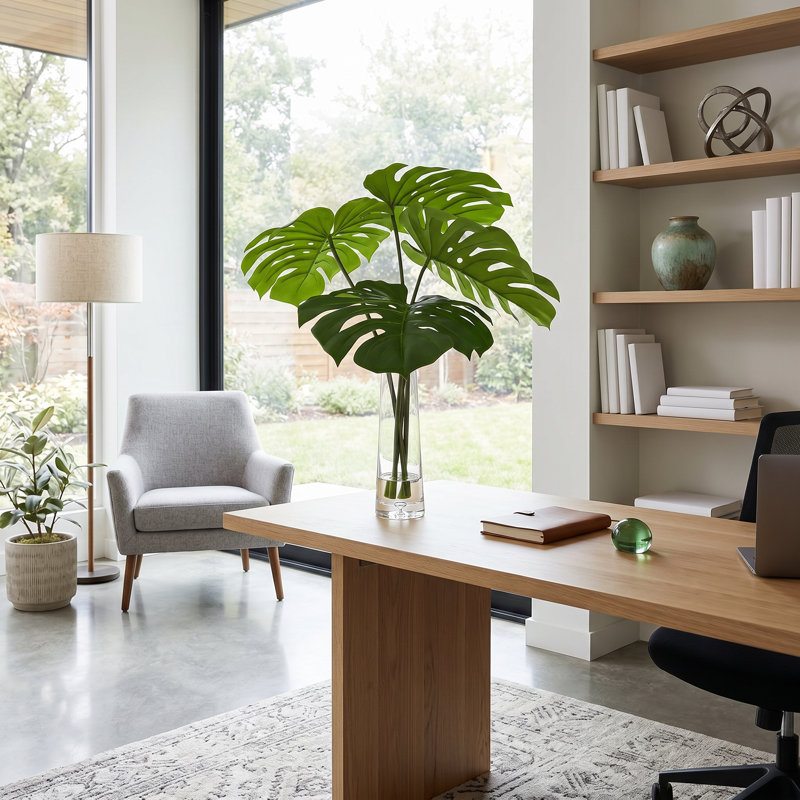 Centerview 27'' Faux Philodendron Plant in Glass Vase, 27"H x 25"W x 25"D