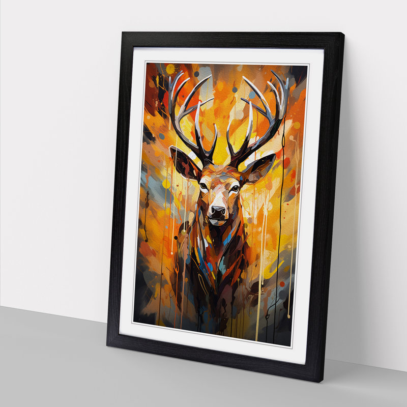Deer Abstract No.2 - Single Picture Frame Print on Wood, 46" H x 34" W x 2" D, Black