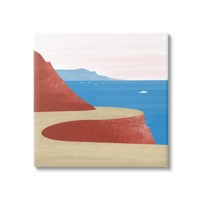 «Tall Cliffside Travelling Road Coastal Marine Boat Landscape», art mural sur bois par cadre arctique