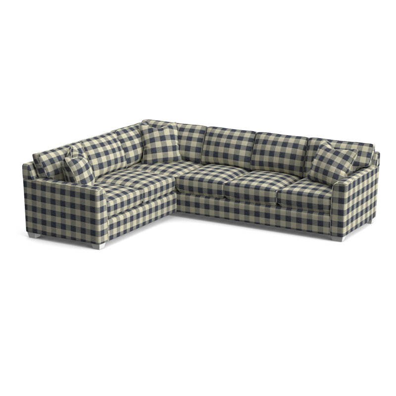 Frye L-Sectional, Blue Buffalo Check; 0120-61, Frost White, Left Hand Facing