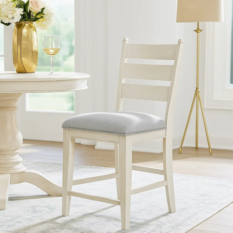 Ensemble de 2 chaises à hauteur de comptoir Wen, siège en tissu gris, blanc vieilli
