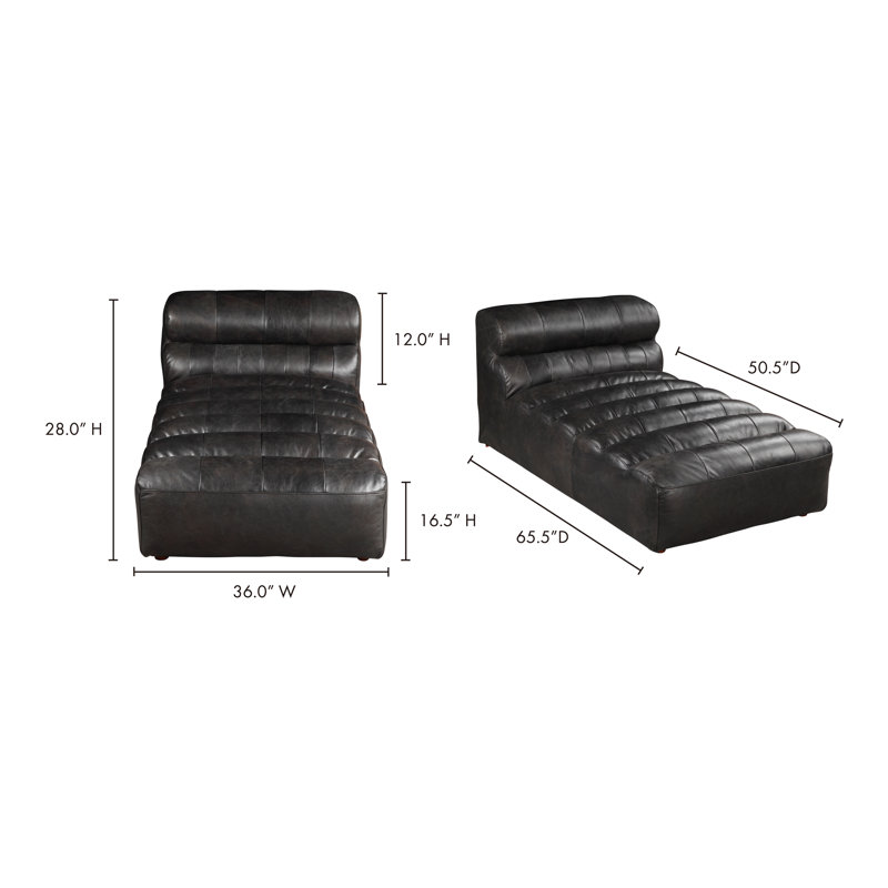 Ramsay Chaise Lounge, Black Genuine Leather