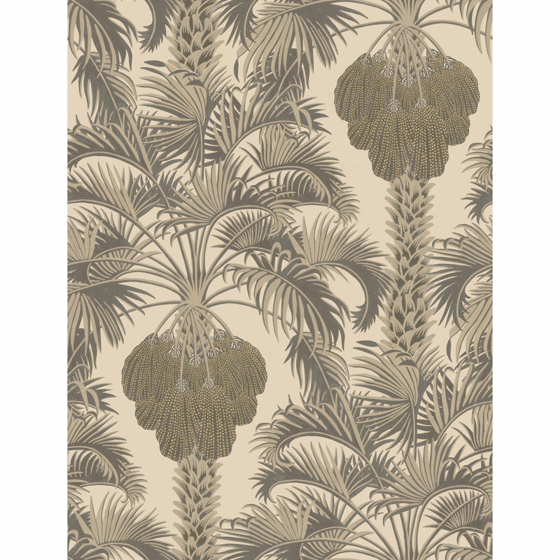 Hollywood Palm Floral Metallic Wallpaper Roll, Silver/Charcoal