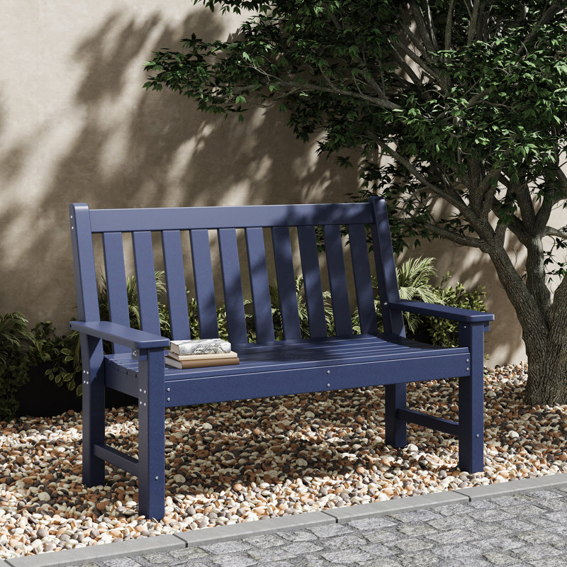 Banc d'extérieur en PEHD Aunye, Bleu marine
