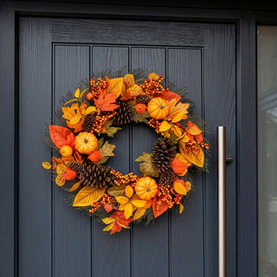 PUMPKIN EMBER - 26" Wreath with Warm White LED Microbulbs  
