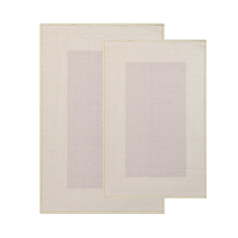 Kaydn Modern Washable Non-Slip Latex Backing 2 Piece Kitchen Rug Set, Cream/Light Pink