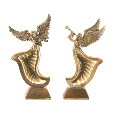 Figurines anges dorées avec robe Ekkolight (ensemble de 2)