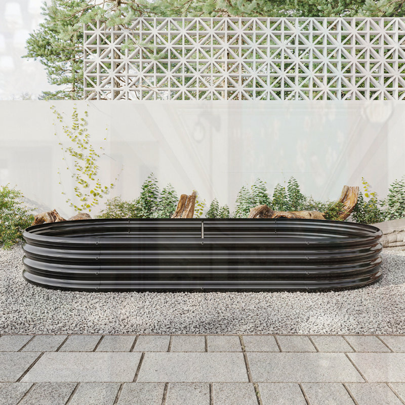 Grand pot à fleurs surélevé ovale en métal pour plantes, H 11,42 po x l 88,98 po x P 44,68 po, Noir