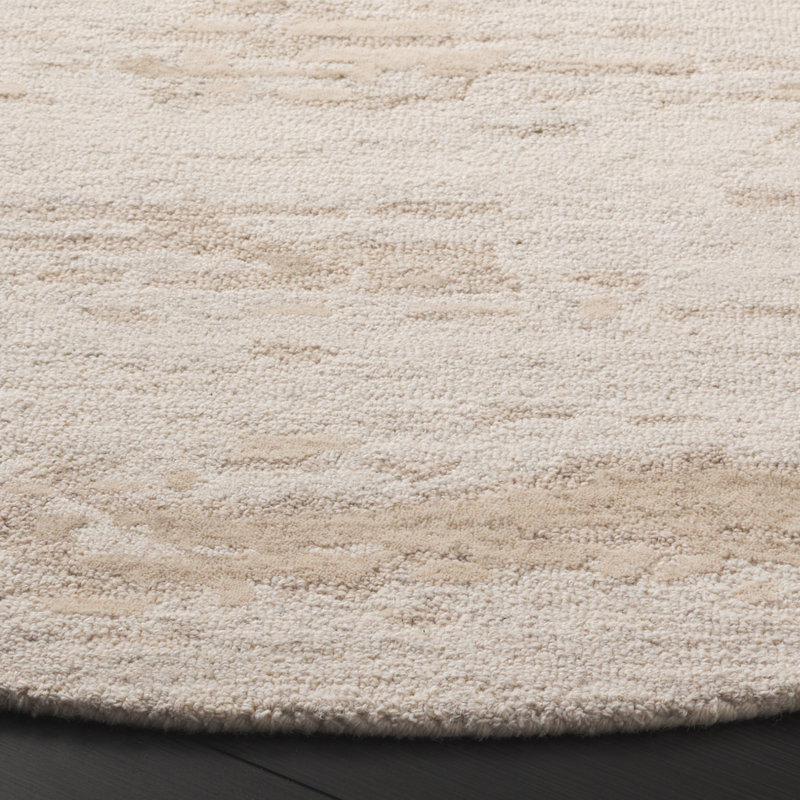 Lacie Ebony Hand Tufted Wool/Cotton Abstract Rug in Beige, Round 6'
