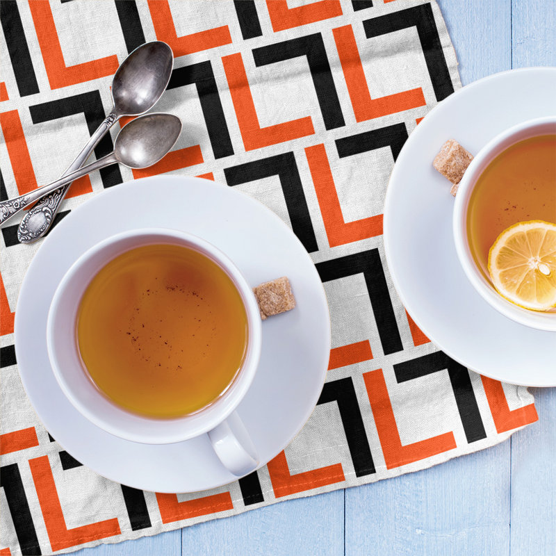Torchon Cincinnati, Blanc / Orange / Noir, polyester