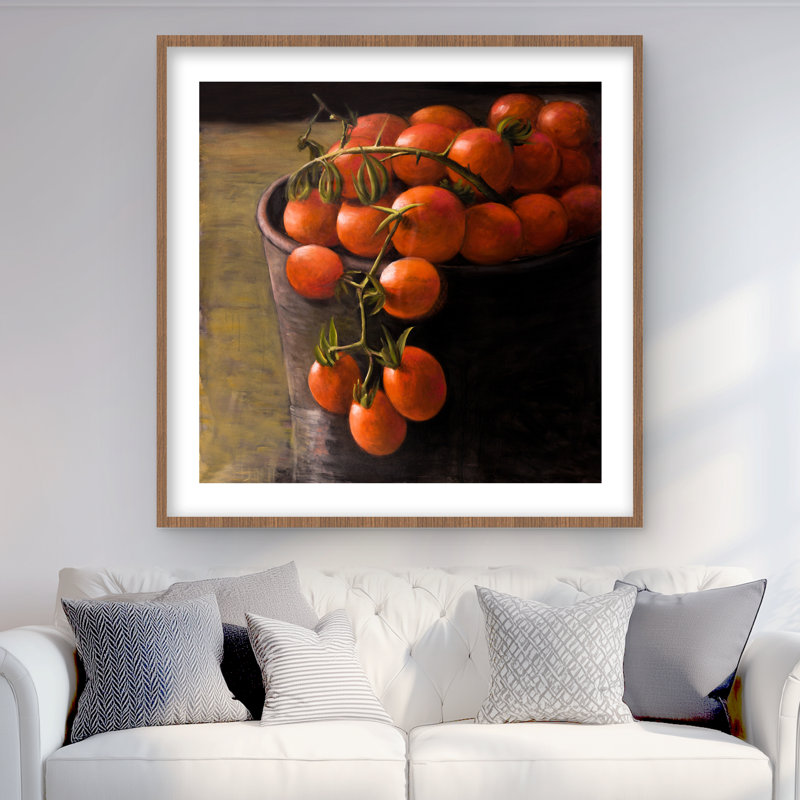 «Bucket of Cherry Tomatoes - Still Life», reproduction encadrée noire