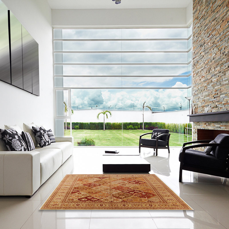 Tapis oriental rouge / orange Odder, Carré 7 pi