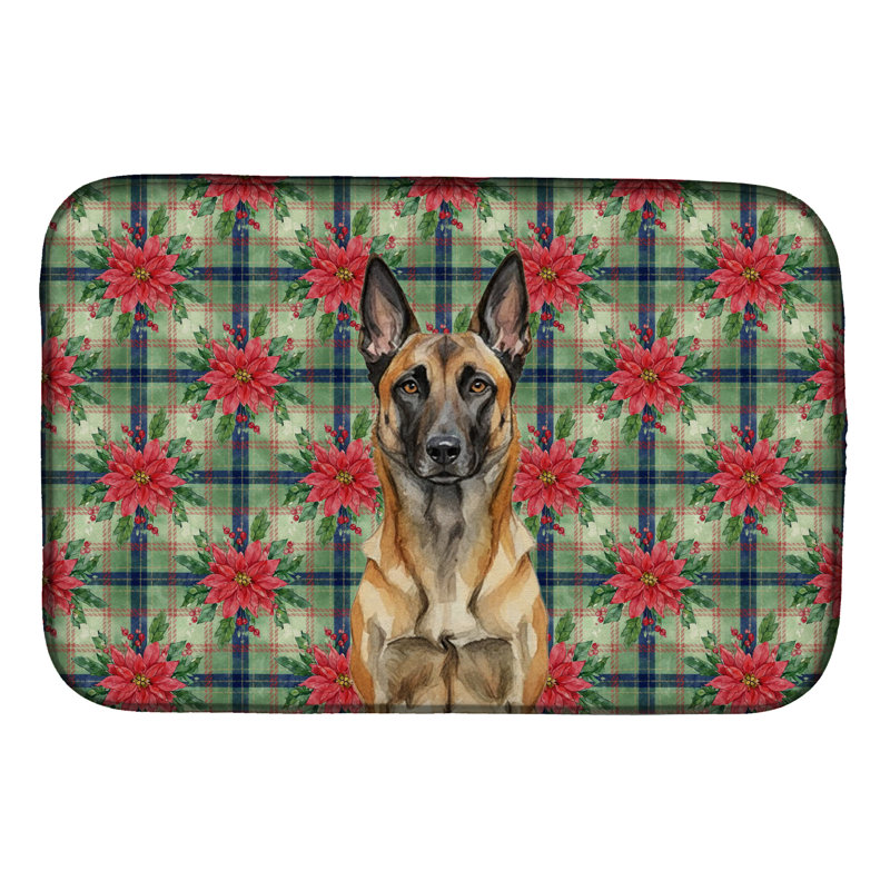 Belgian Malinois Christmas PoinsettIas Dish Drying Mat