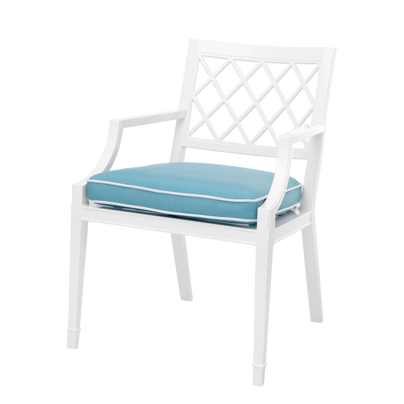 Chaise de patio avec coussin Bersum, Cadre blanc / coussin bleu