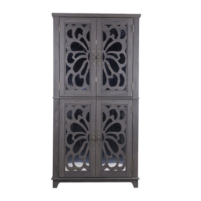 Display Sideboard Buffet With 4 Acrylic Mirrored Doors, Adjustable Shelves Storage Cabinet For Kitchen, Living Room, Bedroom Cabinet, MDF Dark Brown Finish