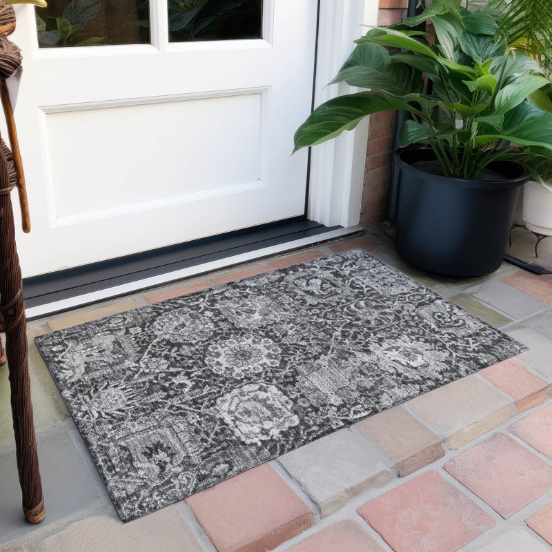 Red Synthetic Washable Rectangular Damask Rug 30" x 20"
