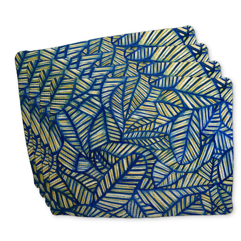 Blue Leaf Braided Polyester Placemats Set of 4 - Home Decor
