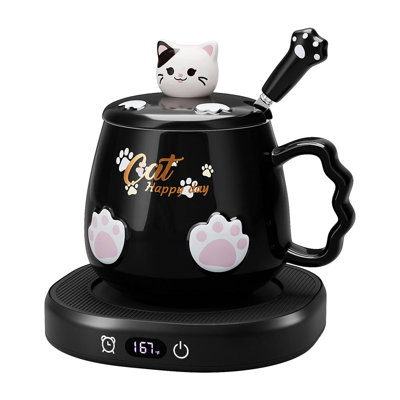 DIDADI Beverage Cup Warmer for Desk Home Office with 4 Temperature Setting Up to 167℉/ 75℃, Coffee Mug Warmer & Cute Cat Mug Set, Coffee Warmer for Cocoa Milk Tea Water Candle, 8 Hours Auto Shut Off (Black)