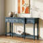 Console Traditional Traditional avec 3 tiroirs à fermeture en douceur et tablette inférieure, structure en bois massif, pieds romains tournés, poignées en cuivre rétro, bleu-648557928