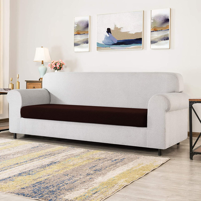 Box Cushion Love Seat SlipcoverStretch Textured Grid Box Cushion Loveseat Slipcover, Chocolate