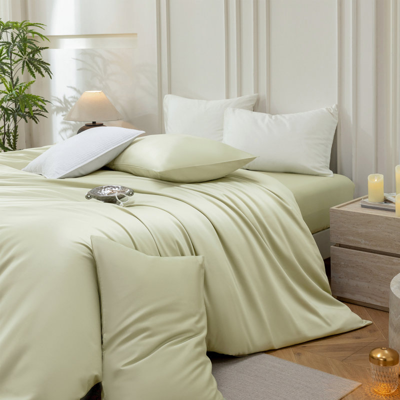 Ensemble de housse de couette MooMee, Housse de couette grand et 2 taies d'oreiller stan, Vert menthe