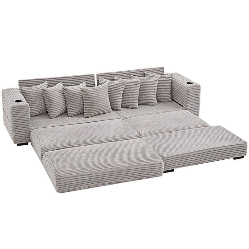 Canapé modulaire en forme de L, canapé modulaire avec repose-pieds mobile, Velours côtelé gris pâle