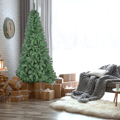 Arbre de Noël artificiel 8 pi avec 1136 pointes en PVC, structure à charnières et support en métal