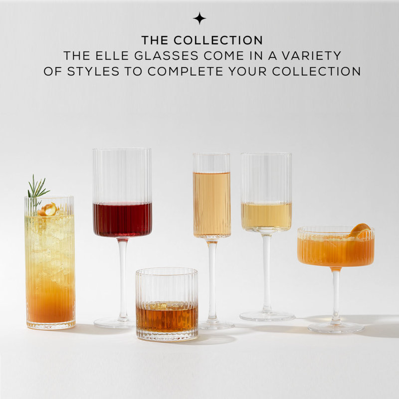 Elle 10oz Clear Fluted Double Old Fashioned Whiskey Glass Set