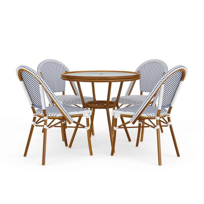 Martha Stewart Lily Pond All Weather Woven Bistro Table And Chairs Set With Aluminum Frames, Blue, 4